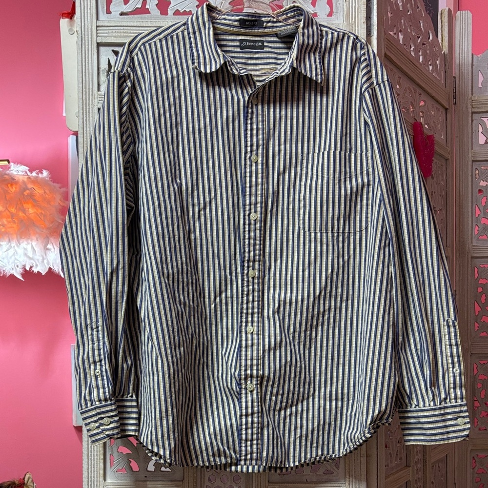 St. John’s Bay Men's Navy and White Striped Shirt Size: XX-Large